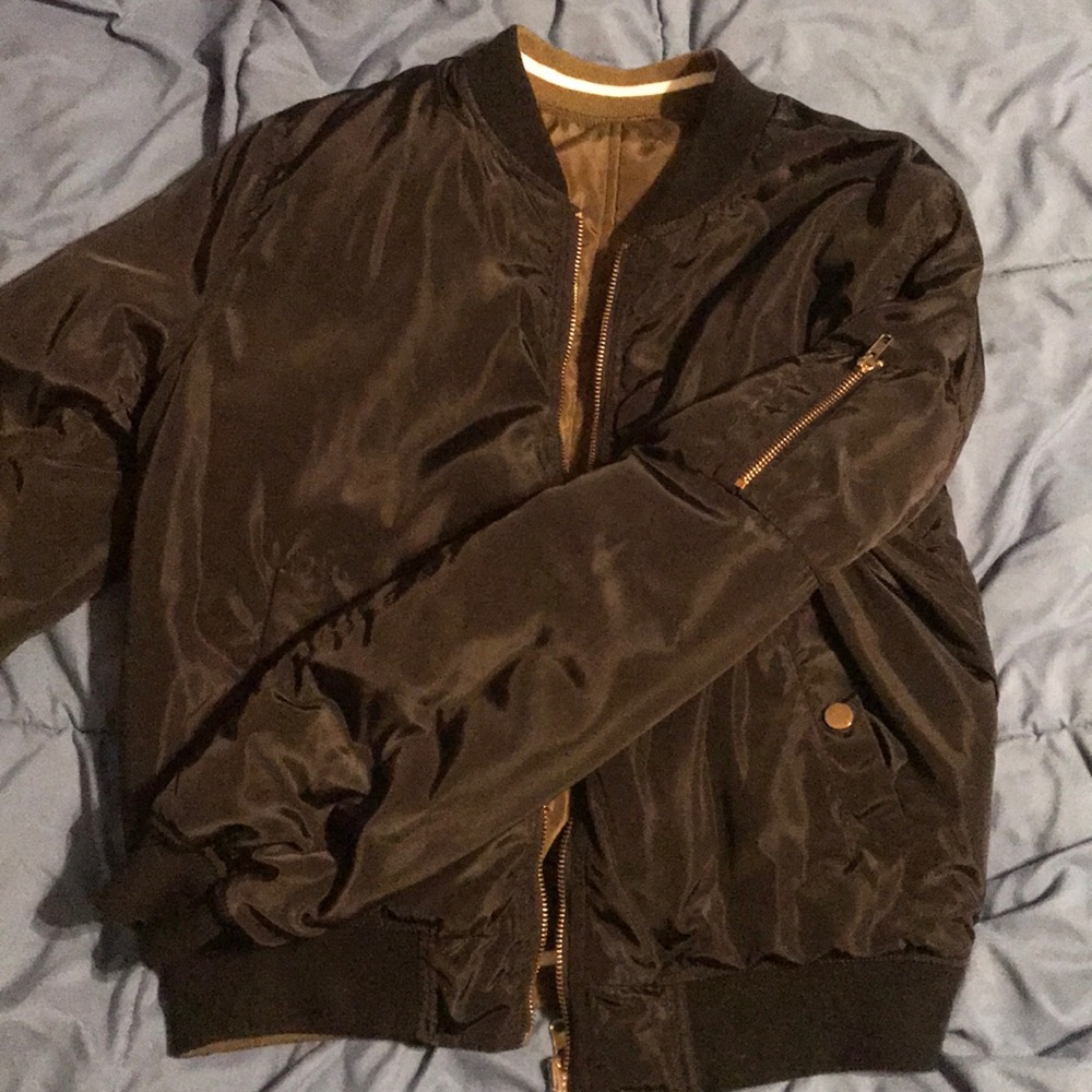 reversible black and olive green bomber